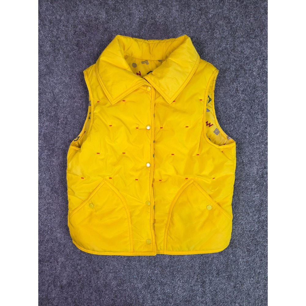 Vintage Saska Skiwear Puffer Vest Womens Medium Yellow Geometric Print Lining